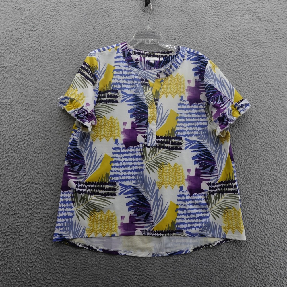 Chicos Printed Blouse Top Size 3 US 16 Multicolor Womens Short‎ Sleeve Tropical